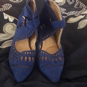 Blue shoes with gold tone strap